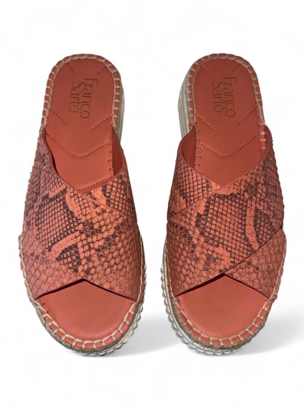 Franco Sarto Birch Platform Slide Sandals – Coral Snakeskin Leather